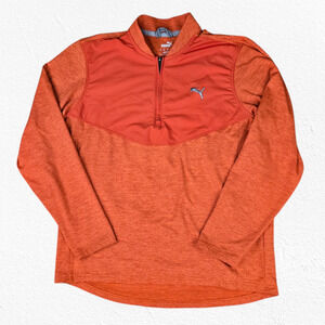 Puma Orange 1/4 Zip Long Sleeve Pullover Running Active Sweatshirt Size Medium
